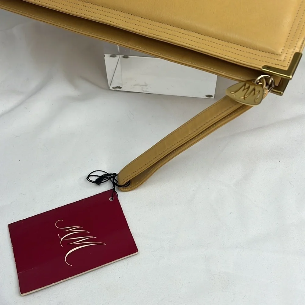 Morris Moskowitz MM Supreme Tan Leather Large Wristlet Zip Clutch Bag